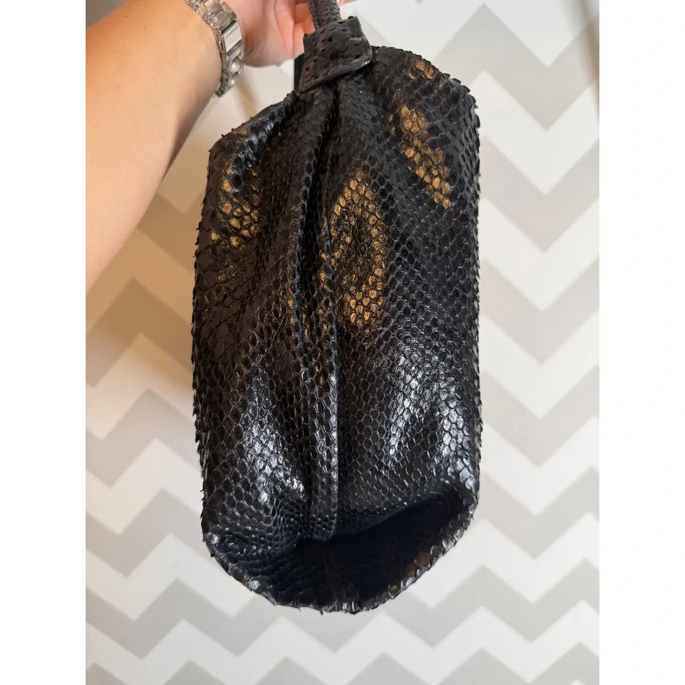 Carlos Falchi Black Python Leather Hobo Bag Teal Suede Lining Exotic Snakeskin